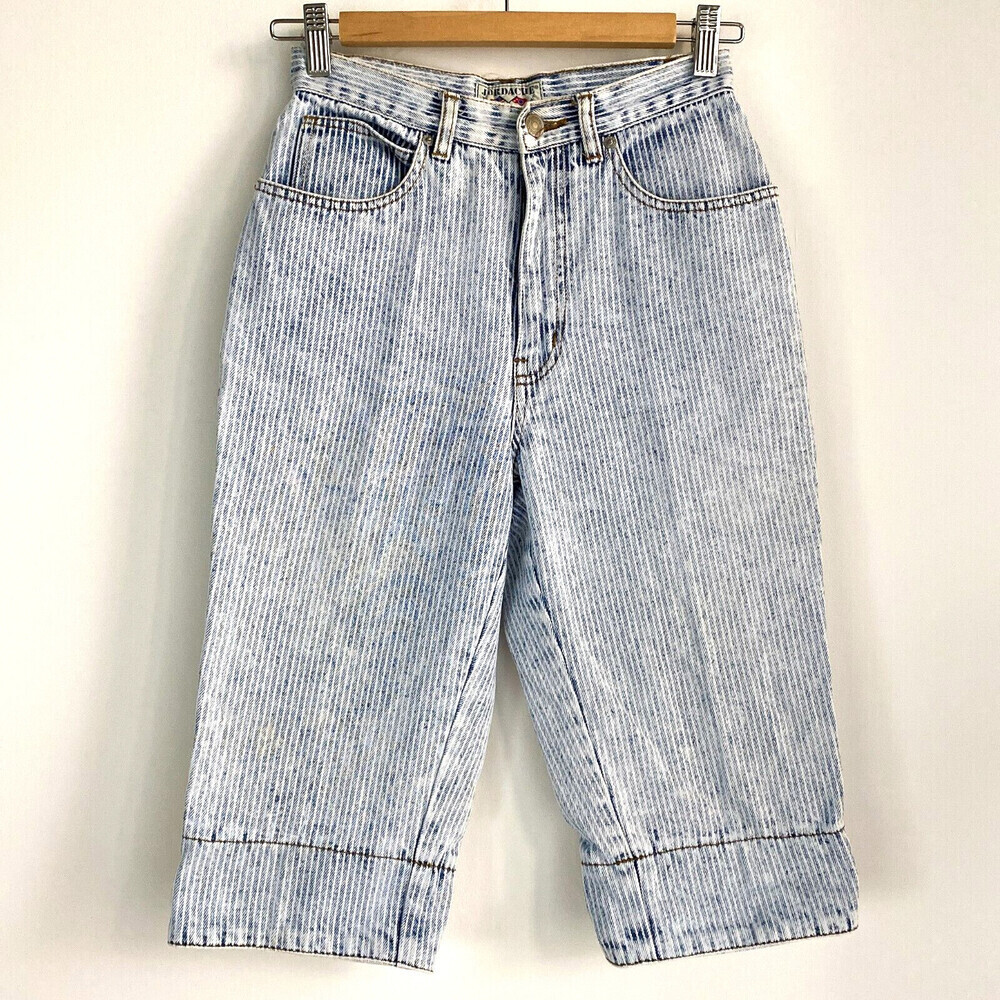 Vintage Jordache Denim Striped High Waist Bermuda Shorts 24"W
